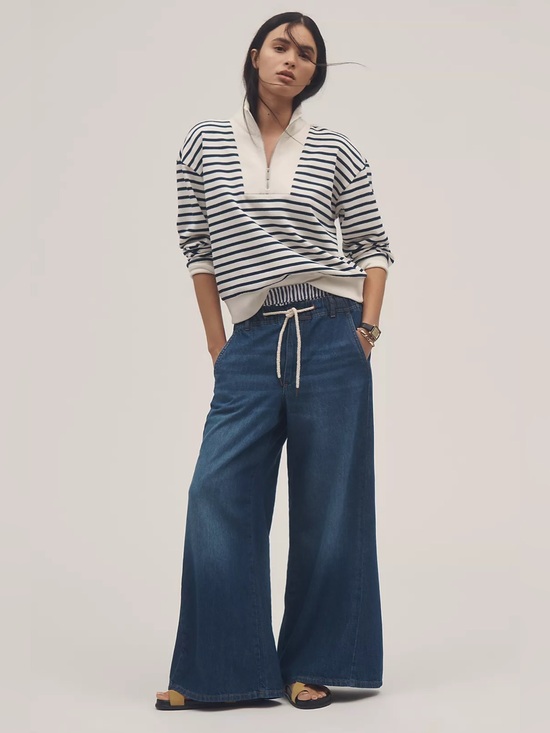 Pilcro Denim - PILCRO Wide-Leg Drawstring Denim Jeans - Blue